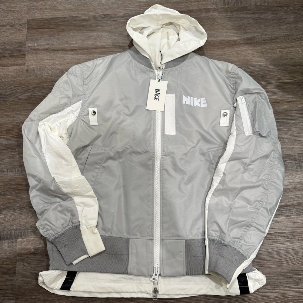 Nike X Sacai Crossover Double Layer Contrast Colors Grey White 2 in 1 Zip Jacket